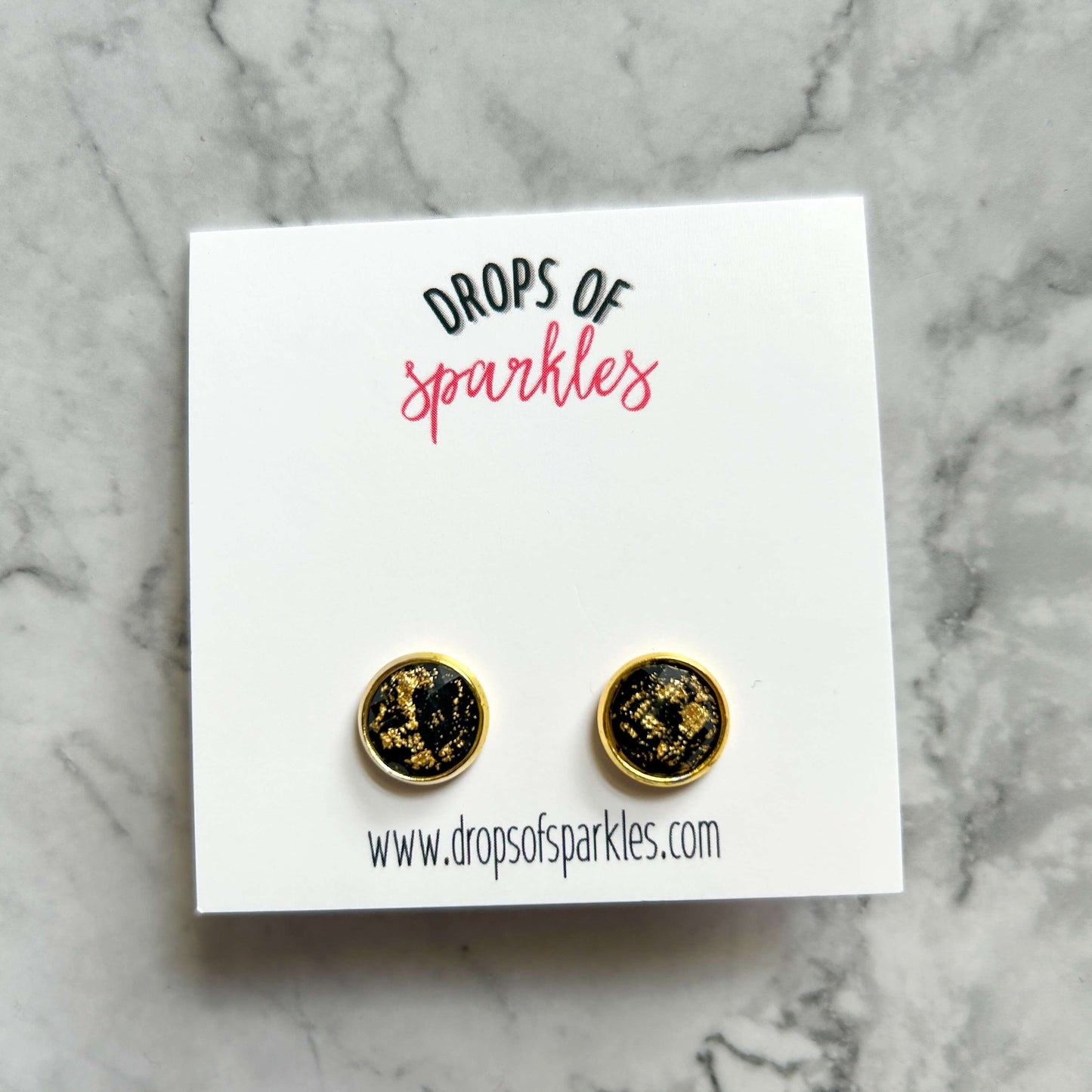 10mm black and gold faceted stud earrings