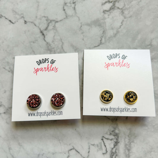 10mm black and gold faceted stud earrings