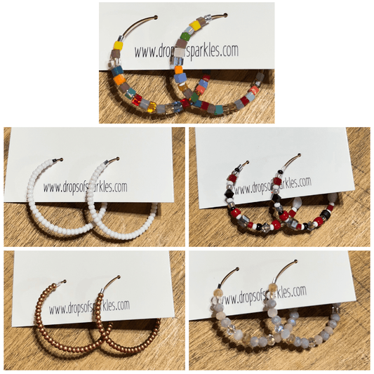 Beaded medium size stainless steel GOLD hoop earrings