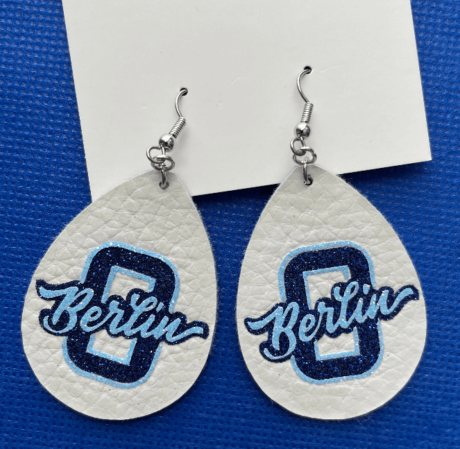 Berlin Middle School faux leather teardrop dangle earrings *BMS Fundraiser*
