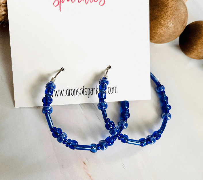 Beaded large size stainless steel silver hoop earrings