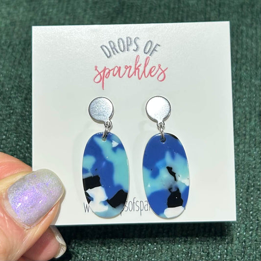 Blues oval acrylic bar dangle earrings