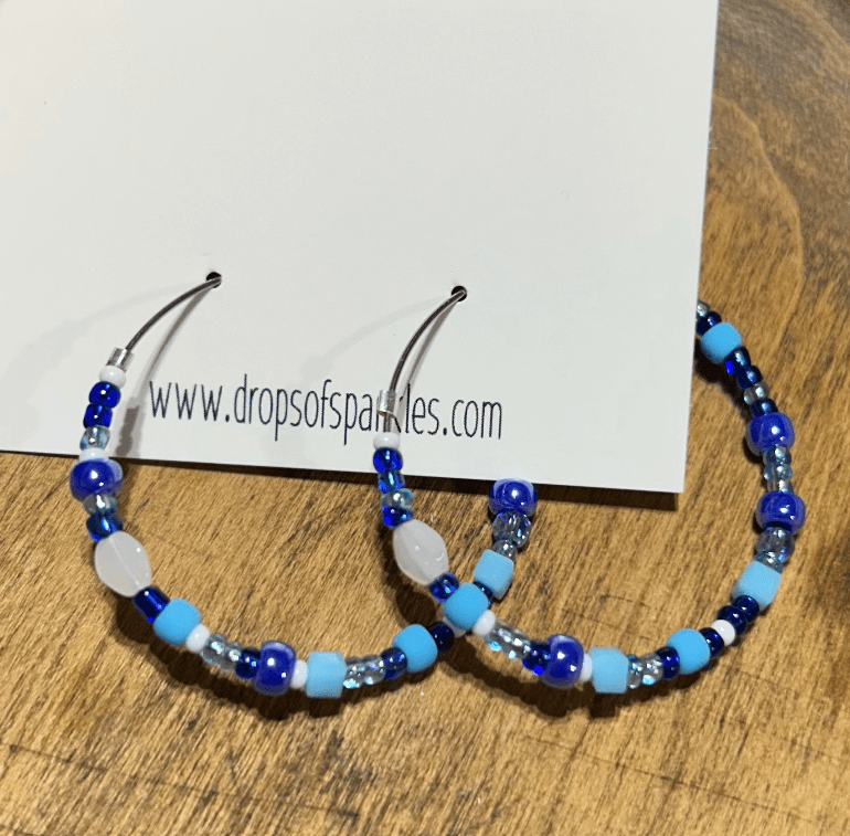 Beaded large size stainless steel silver hoop earrings