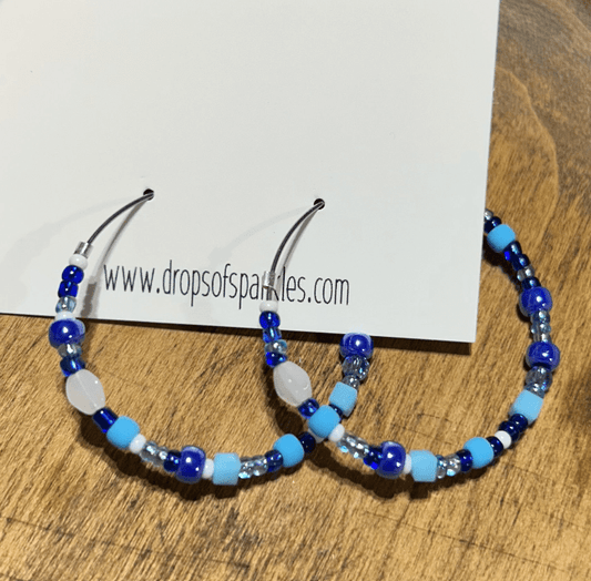 Beaded large size stainless steel silver hoop earrings