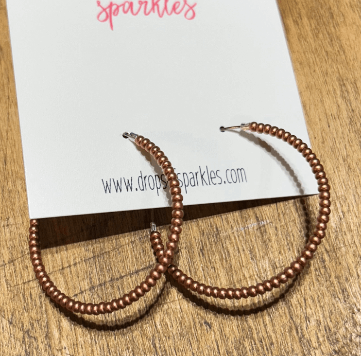 Beaded large size stainless steel silver hoop earrings
