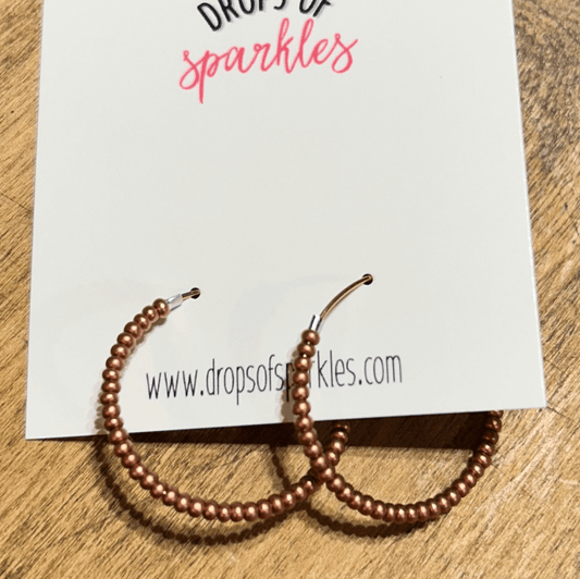 Beaded medium size stainless steel GOLD hoop earrings