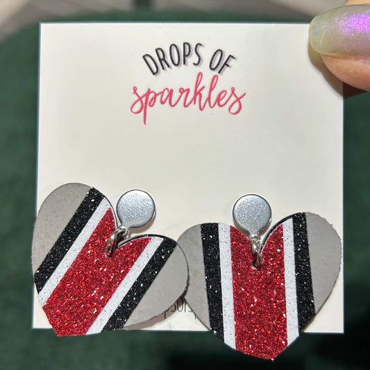 Heart shaped helmet stripe faux leather dangle earrings