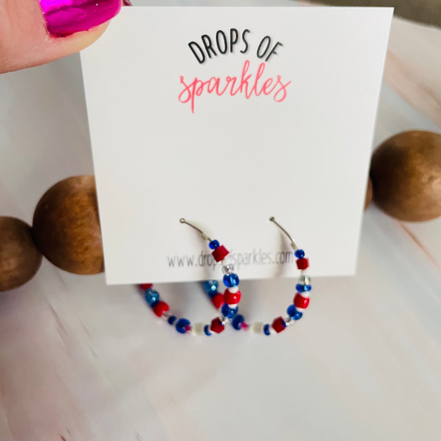 Beaded medium size stainless steel silver hoop earrings