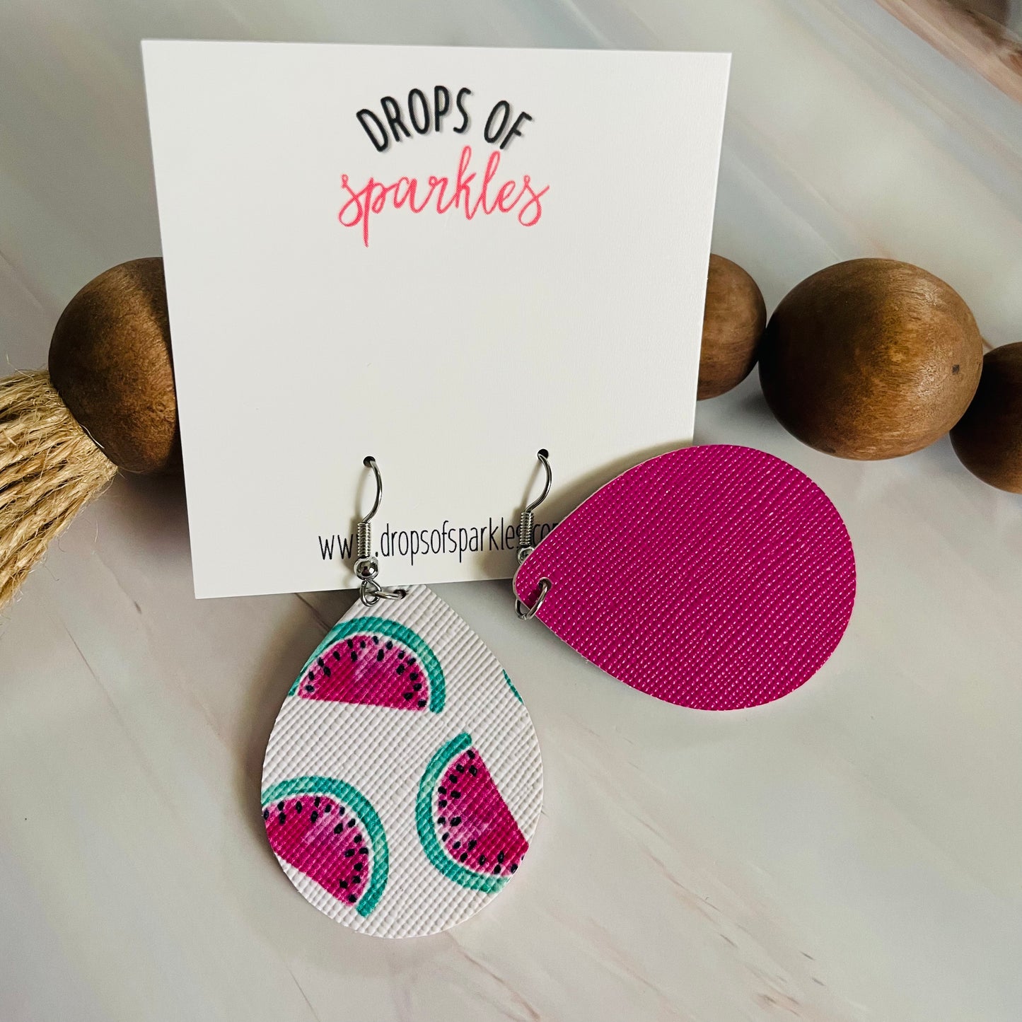 Summer watermelon faux leather dangle earrings