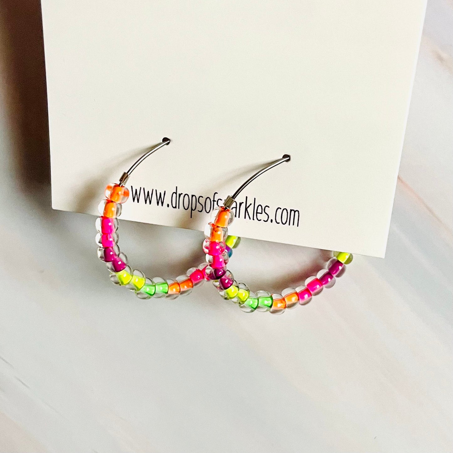 CUSTOM ORDER: Beaded stainless steel silver hoop earrings