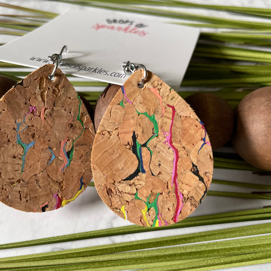 Rainbow cork teardrop dangle earrings