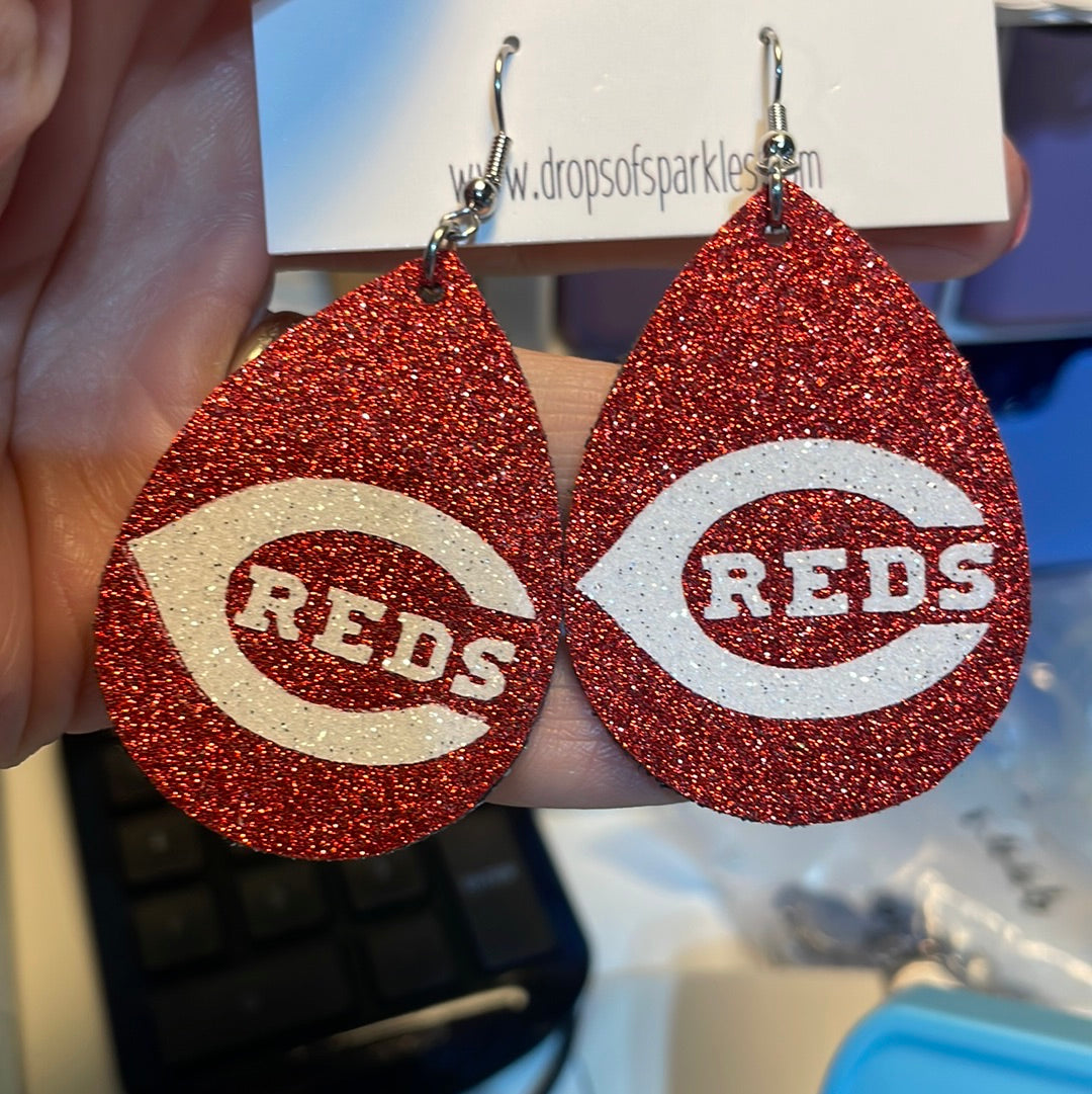 Cincinnati Reds faux leather teardrop dangle earring