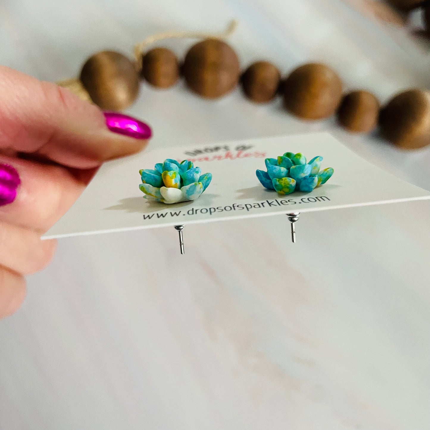 Succulent 3D flower stud earrings