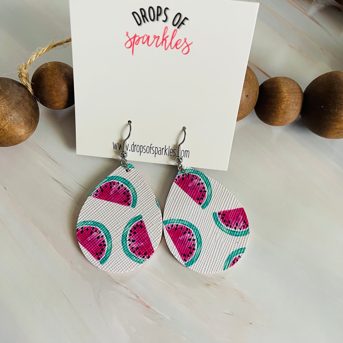 Summer watermelon faux leather dangle earrings