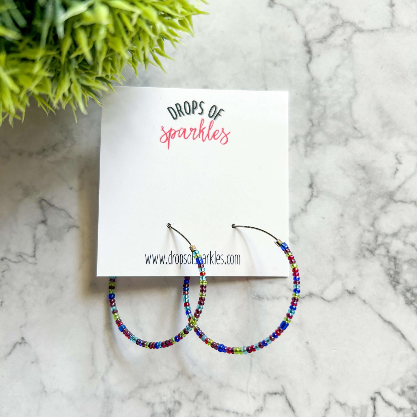 Beaded large size stainless steel silver hoop earrings