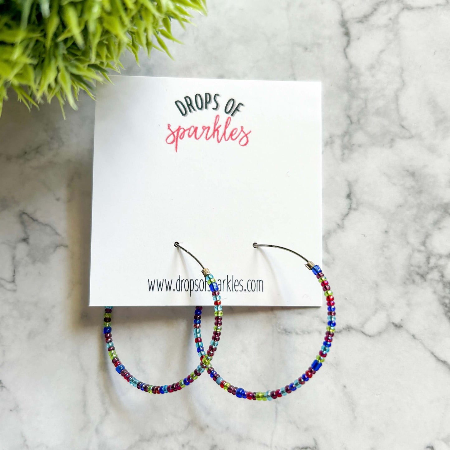 Beaded large size stainless steel silver hoop earrings