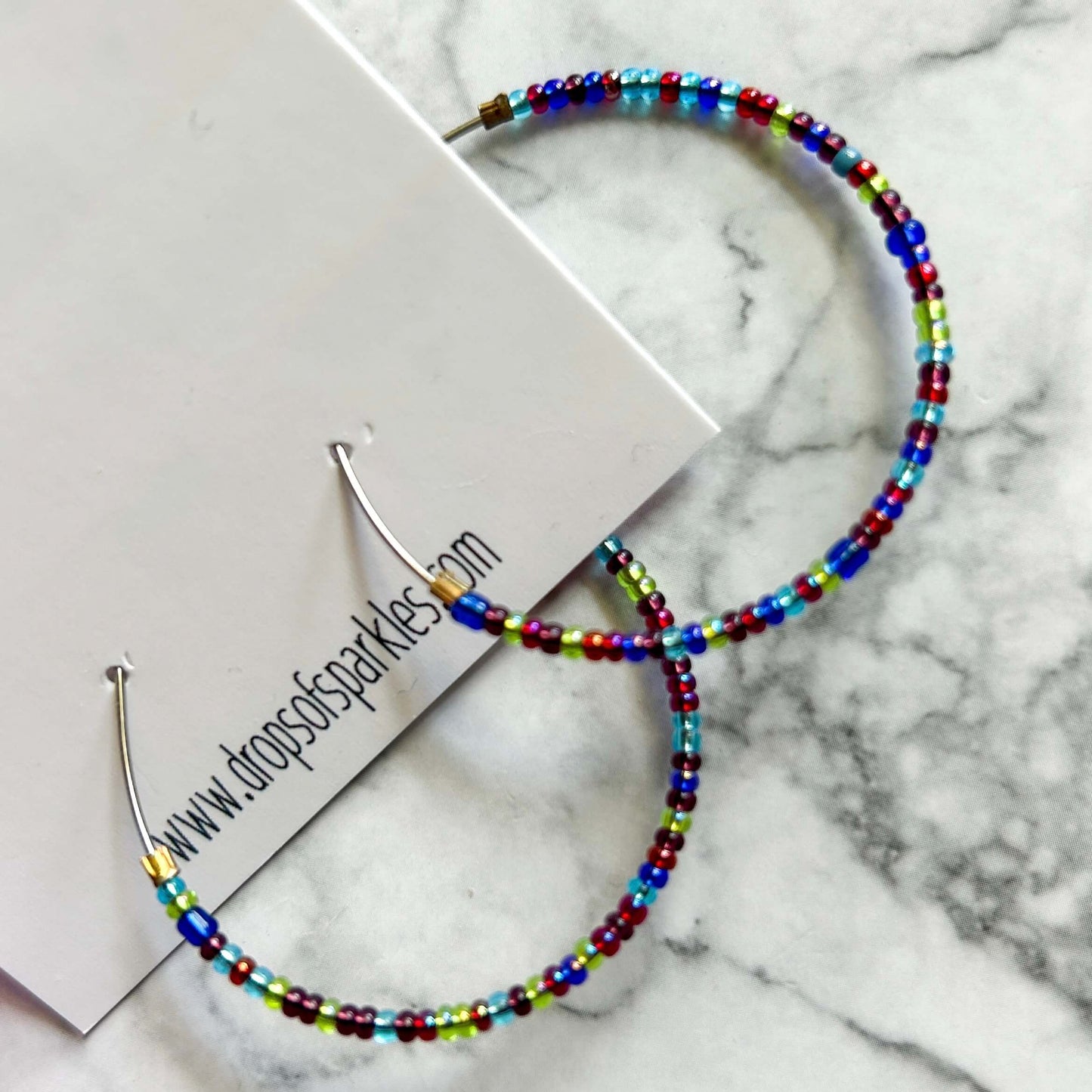 Beaded large size stainless steel silver hoop earrings