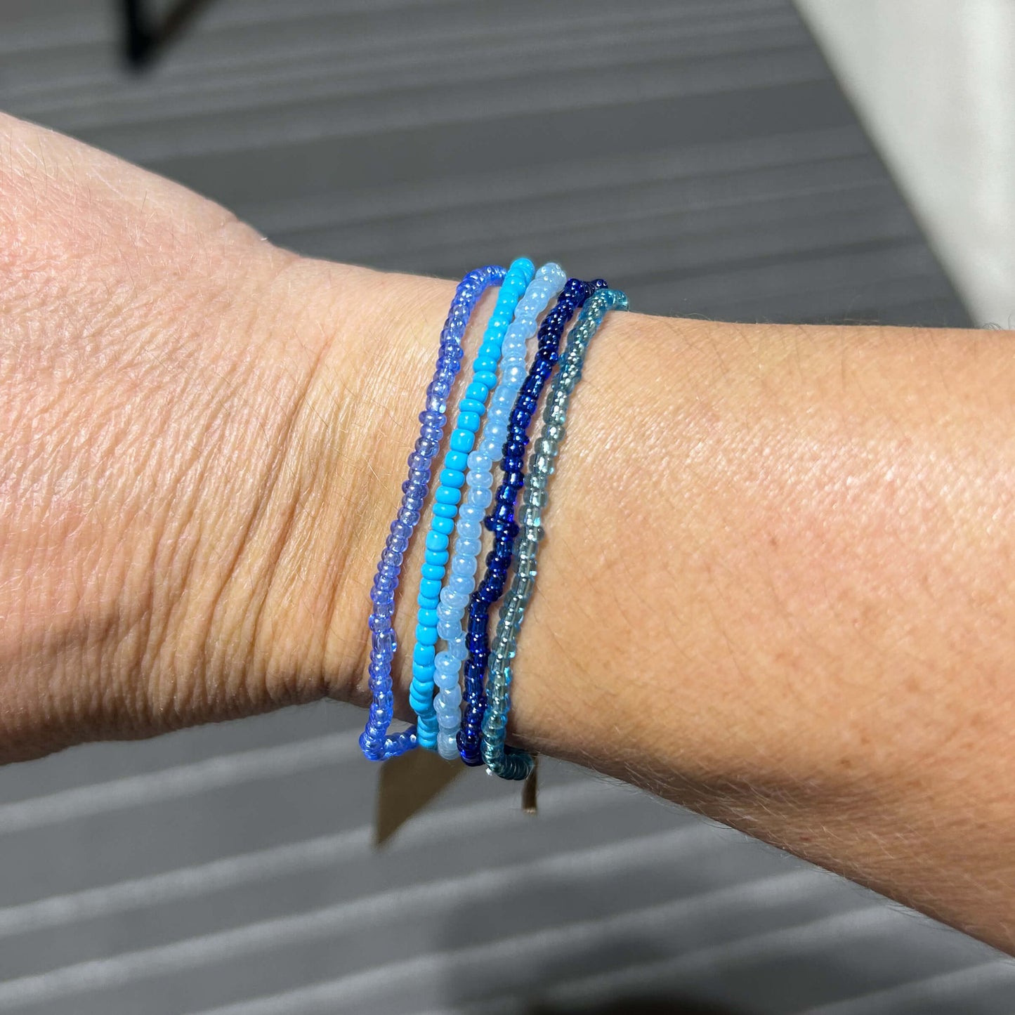 Light blues beaded stretch bracelets (set of 5!)