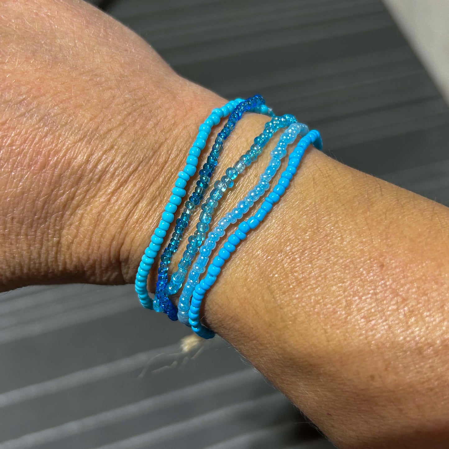 Light blues beaded stretch bracelets (set of 5!)