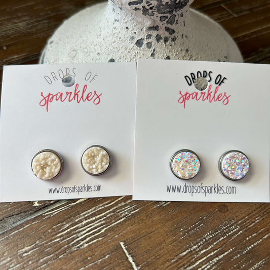 Druzy stone stud earrings - snow white