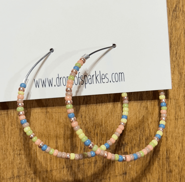 Beaded large size stainless steel silver hoop earrings