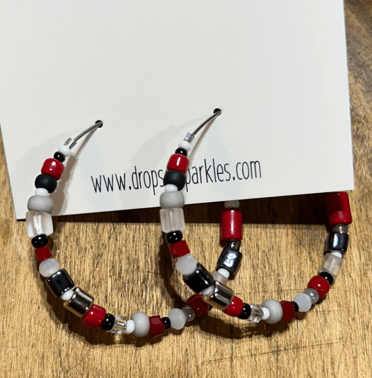 Beaded large size stainless steel silver hoop earrings