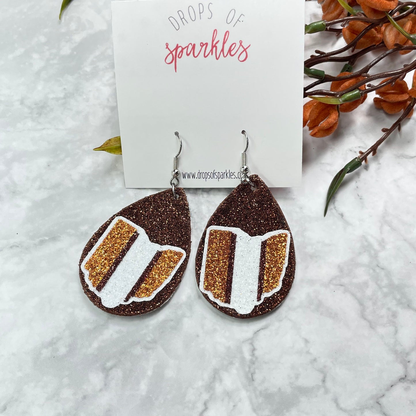 Ohio NFL sparkle helmet faux leather earrings