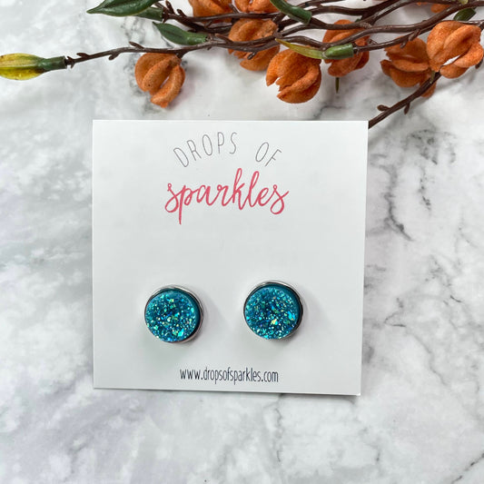 teal druzy stud earrings