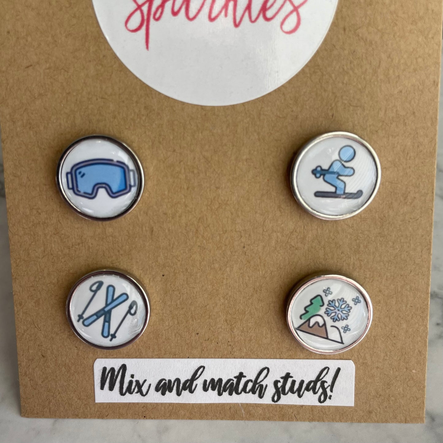 snow ski collection stud earrings