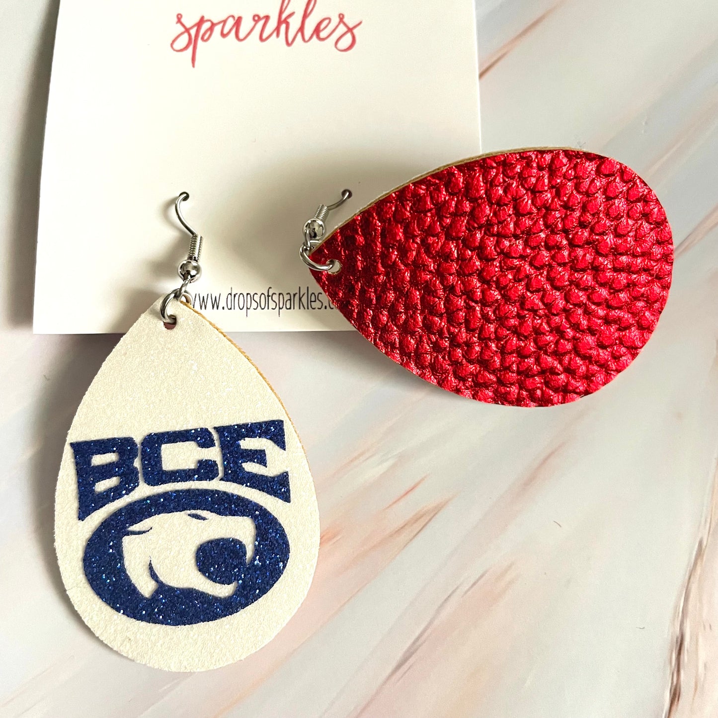 Buckeye Cheer Elite faux leather dangle earrings