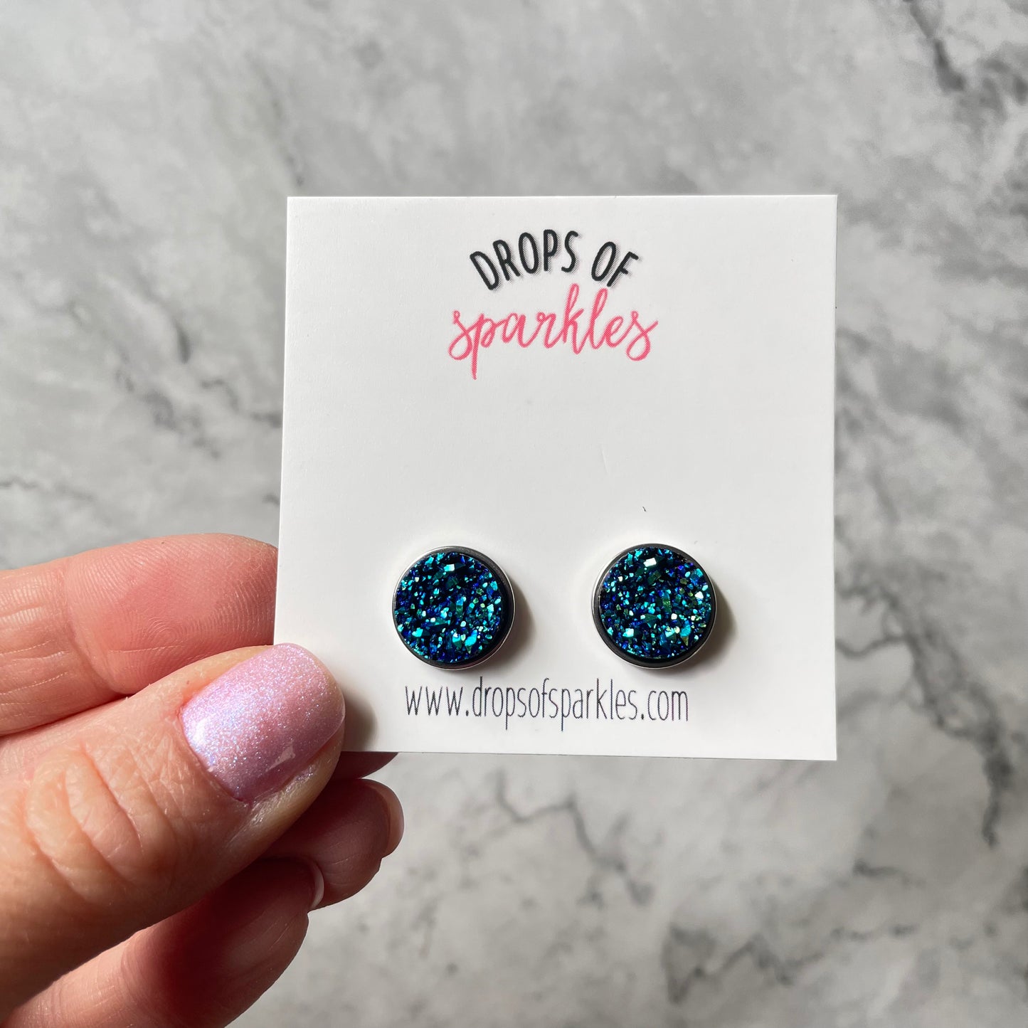 Druzy stone stud earrings - blue rainbow