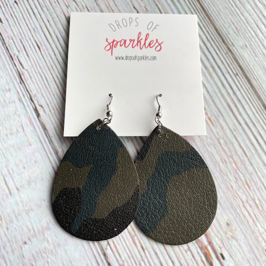 Camo genuine leather dangle earrings