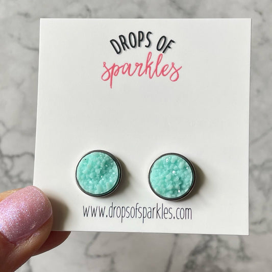 Druzy stone stud earrings - Emerald Coast mint