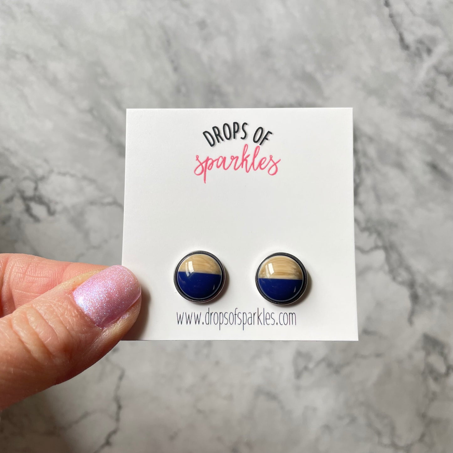 Navy blue and cream stud earrings