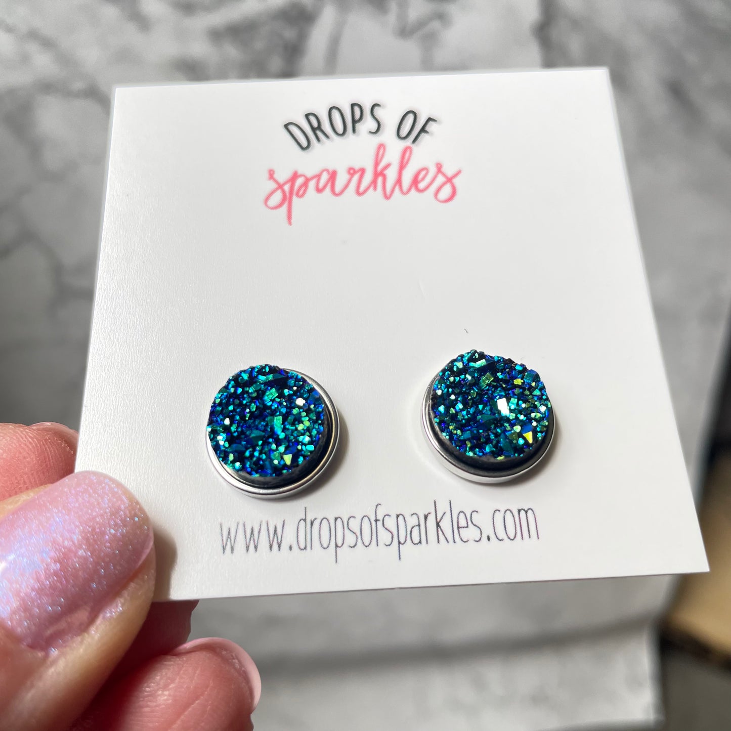 Druzy stone stud earrings - blue rainbow