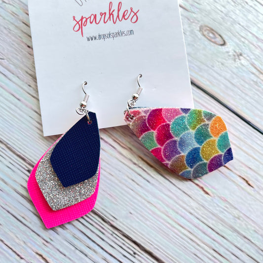 three layer faux leather custom made to order earrings