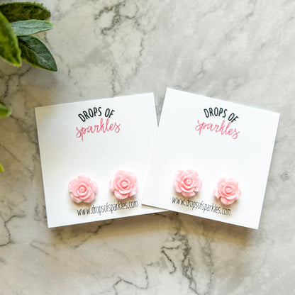 Pale pink 3D rose stud earrings