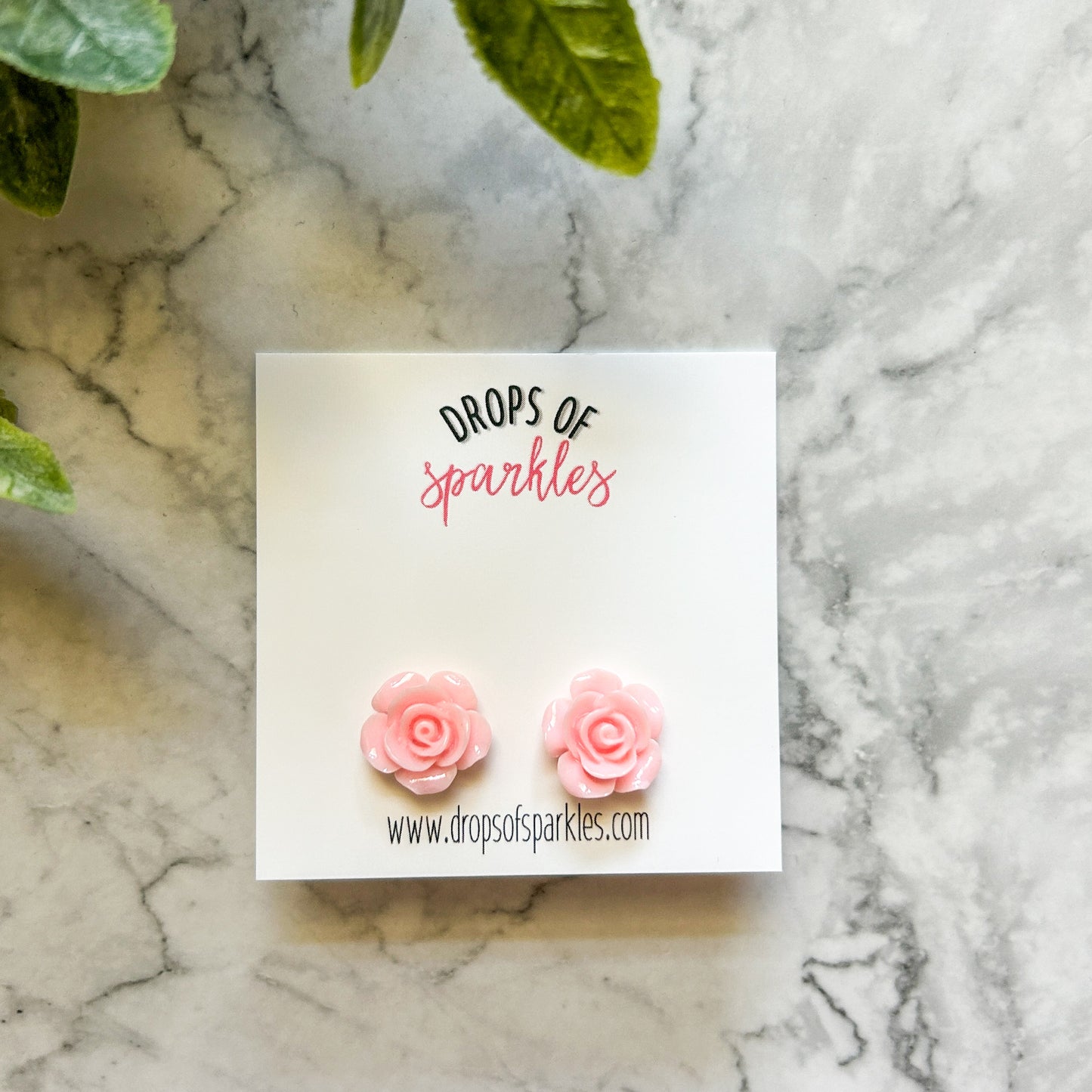 Pale pink 3D rose stud earrings