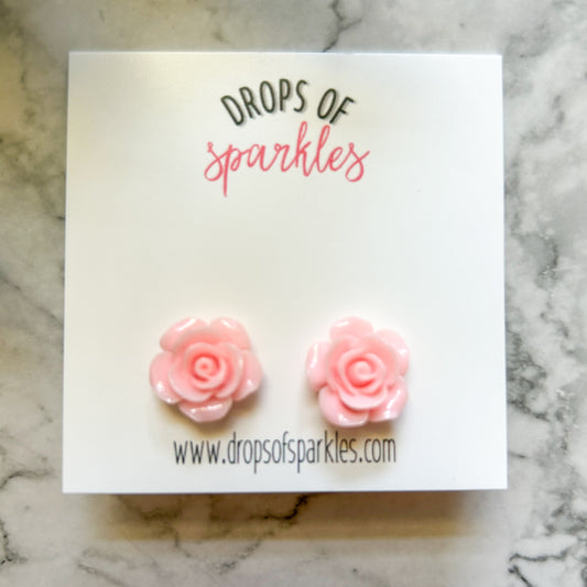 Pale pink 3D rose stud earrings
