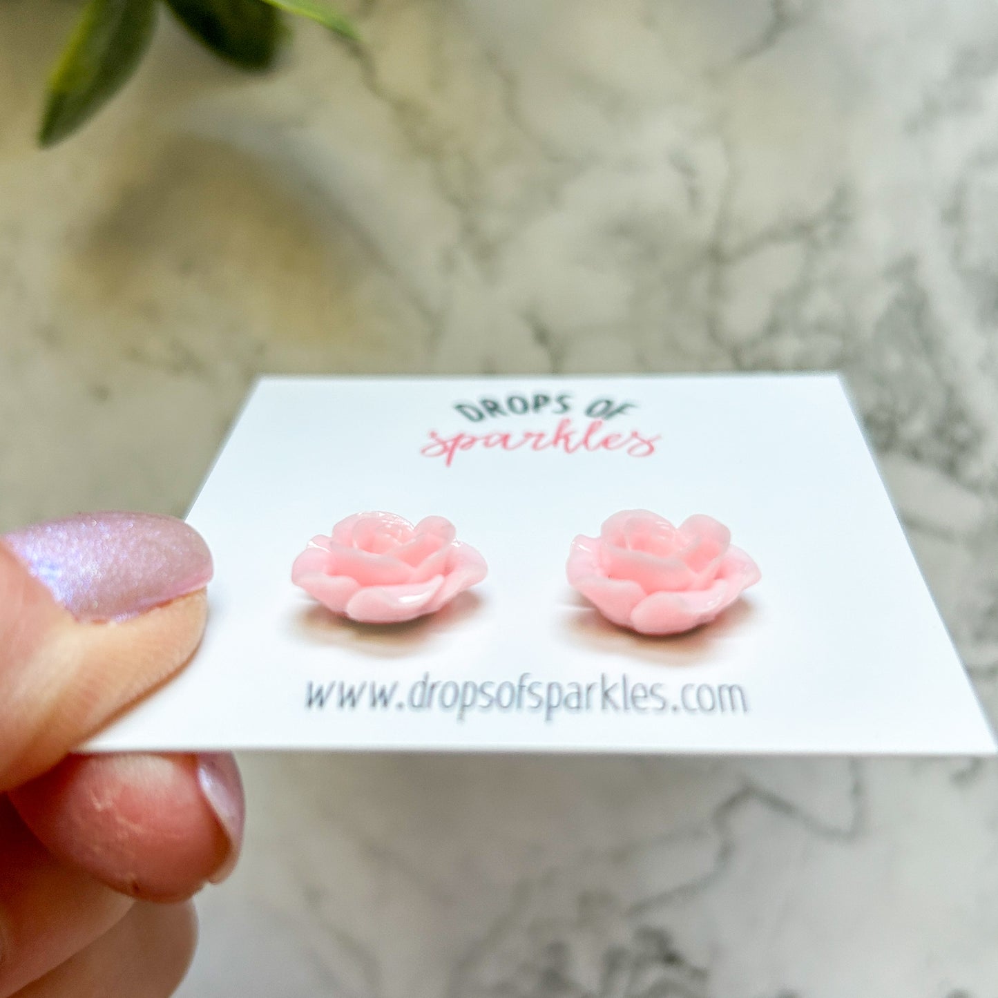 Pale pink 3D rose stud earrings