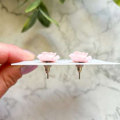 Pale pink 3D rose stud earrings