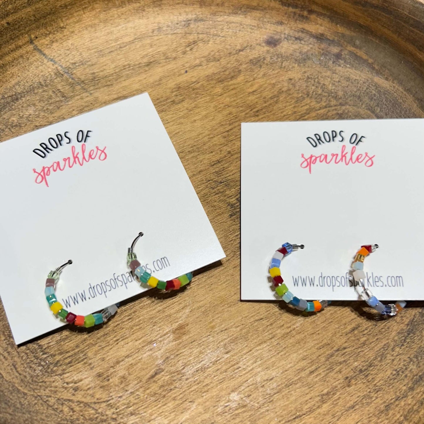 Small beaded stainless steel hoop earrings