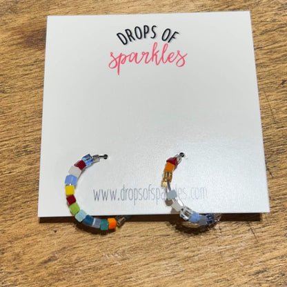 Small beaded stainless steel hoop earrings