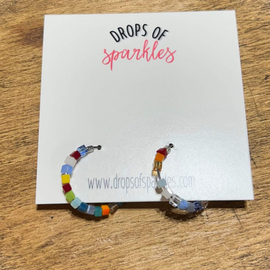Small beaded stainless steel hoop earrings