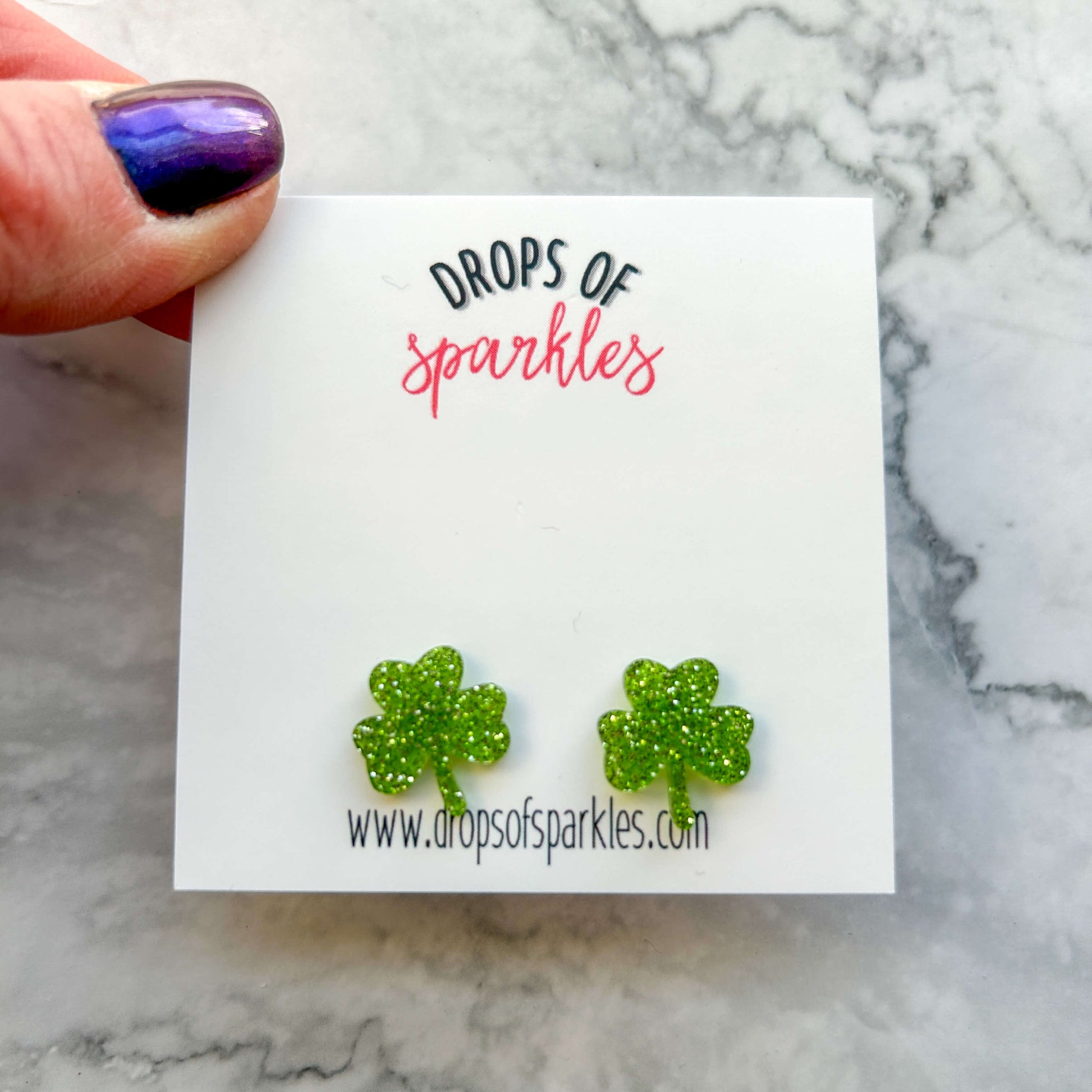 green sparkle shamrock stud earrings