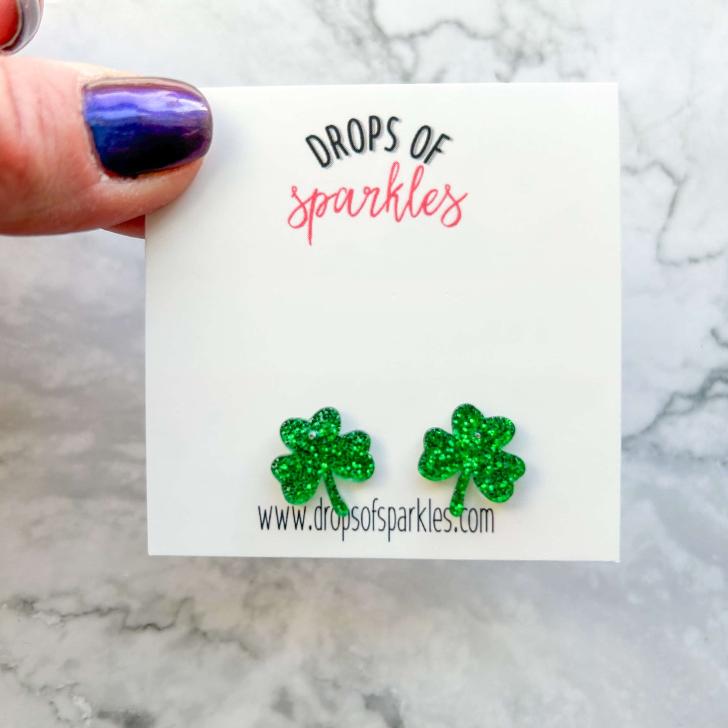 green sparkle shamrock stud earrings