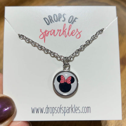 Mickey & Minnie pendant necklace and stud earrings