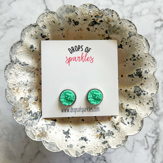 Druzy stone stud earrings - aquamarine