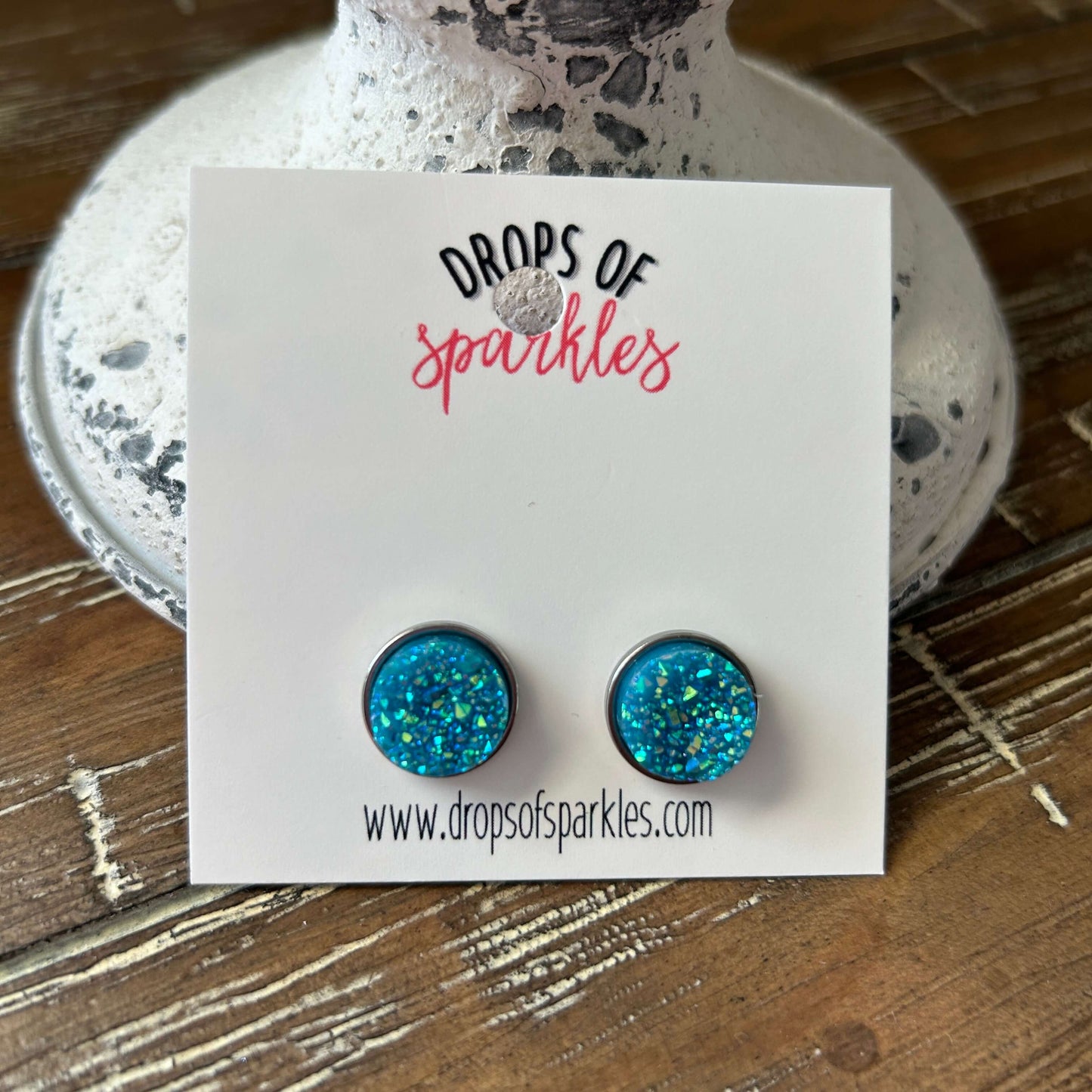 Druzy stone stud earrings - aqua sparkle