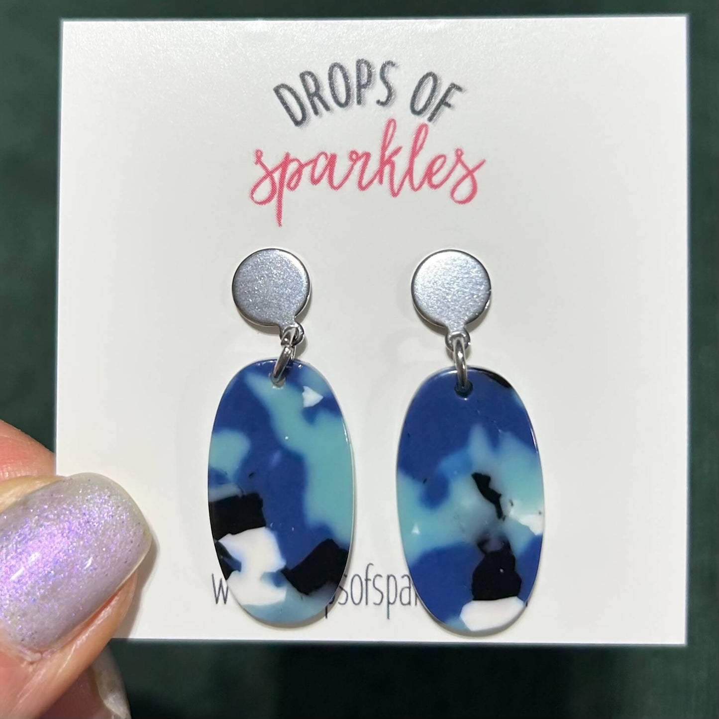 Blues oval acrylic bar dangle earrings